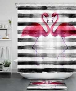 Pink Flamingo Tropical Shower Curtain for Playful Bathroom Decor