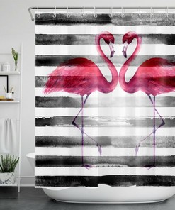 Pink Flamingo Tropical Shower Curtain for Playful Bathroom Decor