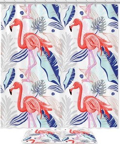 Pink Flamingo Tropical Shower Curtain in Waterproof Fabric for Bathroom Decoration