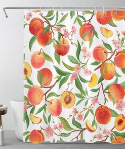 Pink Floral Shower Curtain with Green Leaf on White - Perfect for Spring Country Bathroom Decor