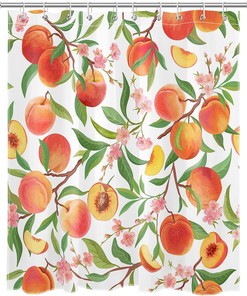 Pink Floral Shower Curtain with Green Leaf on White - Perfect for Spring Country Bathroom Decor