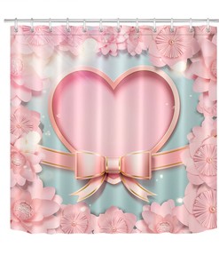 Pink Flowers Heart Shower Curtain with Waterproof Fabric | Bathroom Decor