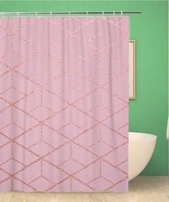 Pink Glossy Rose Quartz Shower Curtain, Waterproof Fabric, Bathroom Decor