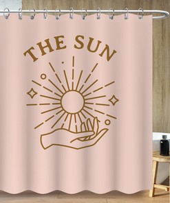 Pink Hand of God Sun Shower Curtain, Minimalist Bohemia Art, Bathroom Decor