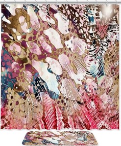 Pink Interlaced Leopard Shower Curtain in Waterproof Fabric for Bathroom Decoration