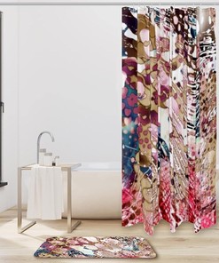 Pink Interlaced Leopard Shower Curtain in Waterproof Fabric for Bathroom Decoration