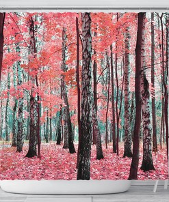 Pink Leaves Shower Curtain for Bathroom Decor - Mystic Forest Artwork