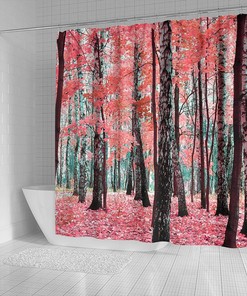 Pink Leaves Shower Curtain for Bathroom Decor - Mystic Forest Artwork