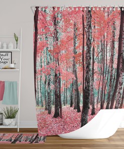 Pink Leaves Shower Curtain for Bathroom Decor - Mystic Forest Artwork