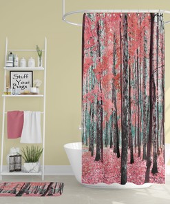 Pink Leaves Shower Curtain for Bathroom Decor - Mystic Forest Artwork
