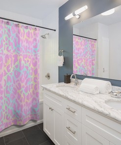Pink Leopard Print Animal Print Shower Curtain for Girls Bathroom Decor
