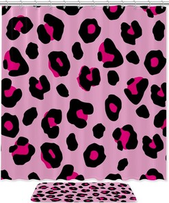 Pink Leopard Shower Curtain with Microfiber Accents - Animal Themed Bathroom Decor