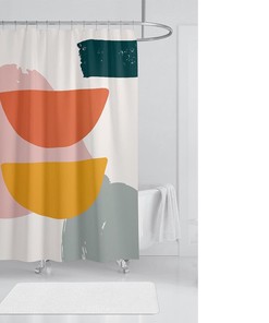 Pink Orange Blue Geometric Pattern Abstract Shower Curtain for Hanging Bathroom Decor