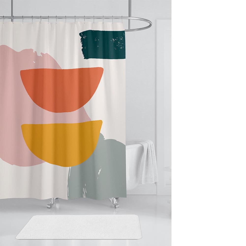 Pink Orange Blue Geometric Pattern Abstract Shower Curtain for Hanging Bathroom Decor