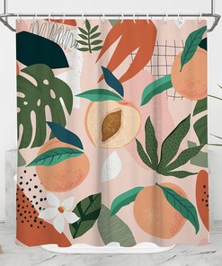 Pink Peach Shower Curtain with Fruit Plant Botanical Design - Perfect for Tropical Bathroom Decor