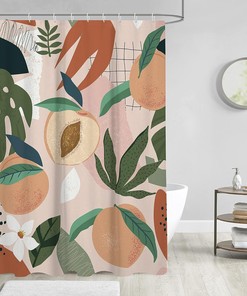 Pink Peach Shower Curtain with Fruit Plant Botanical Design - Perfect for Tropical Bathroom Decor