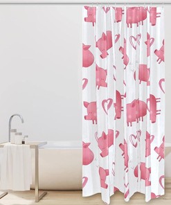 Pink Pig Love Heart Pattern Shower Curtain - Art Cute Animal Bathroom Decor