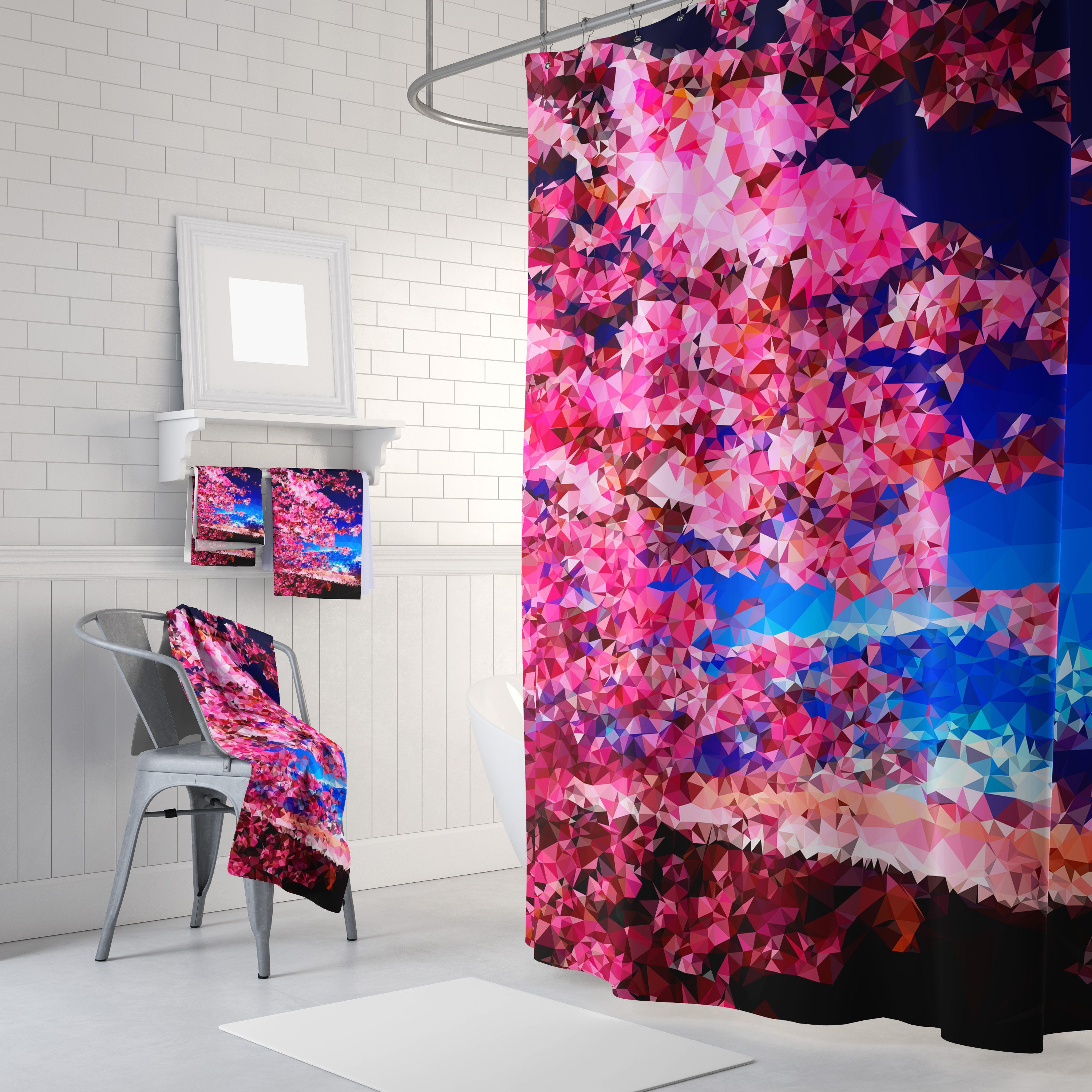 Pink Polygon Mosaic Pattern Lilac Abstract Shower Curtain - Bathroom Decor