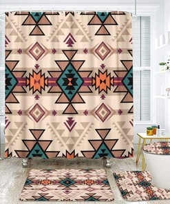 Pink Retro Tribal Navajo Aztec Shower Curtain with Fancy Geometric Print for a Boho Bathroom Decor 