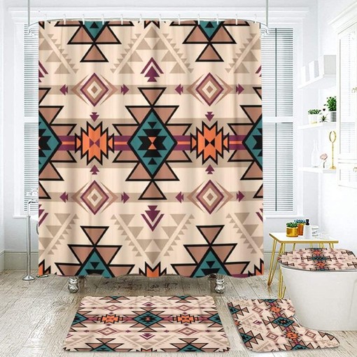 Pink Retro Tribal Navajo Aztec Shower Curtain with Fancy Geometric Print for a Boho Bathroom Decor