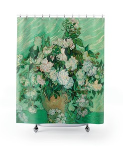 Pink Roses Fine Art Shower Curtain - Antique Floral Bathroom Decor Gift