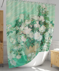 Pink Roses Fine Art Shower Curtain - Antique Floral Bathroom Decor Gift
