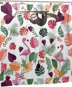 Pink Sloth Tropical Jungle Shower Curtain - Home Decor Bathroom Curtain