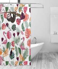 Pink Sloth Tropical Jungle Shower Curtain - Home Decor Bathroom Curtain