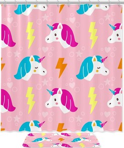 Pink Unicorn Bathroom Shower Curtain - Waterproof Fabric