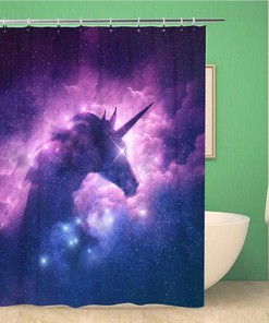Pink Unicorn Silhouette Galaxy Nebula Shower Curtain, Waterproof Fabric, Home and Bathroom Decor