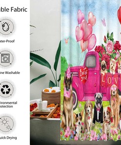 Pink Valentine's Day Dog Shower Curtain for Love Theme Bathroom Decor
