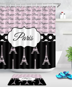 Pink and Black Eiffel Tower Shower Curtain with Parisian Charm