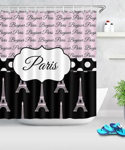 Pink and Black Eiffel Tower Shower Curtain with Parisian Charm