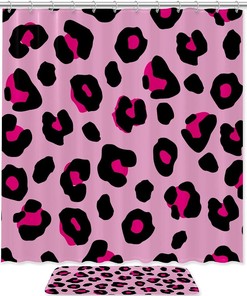 Pink and Orange Leopard Print Shower Curtain in Waterproof Fabric for Bathroom Decor