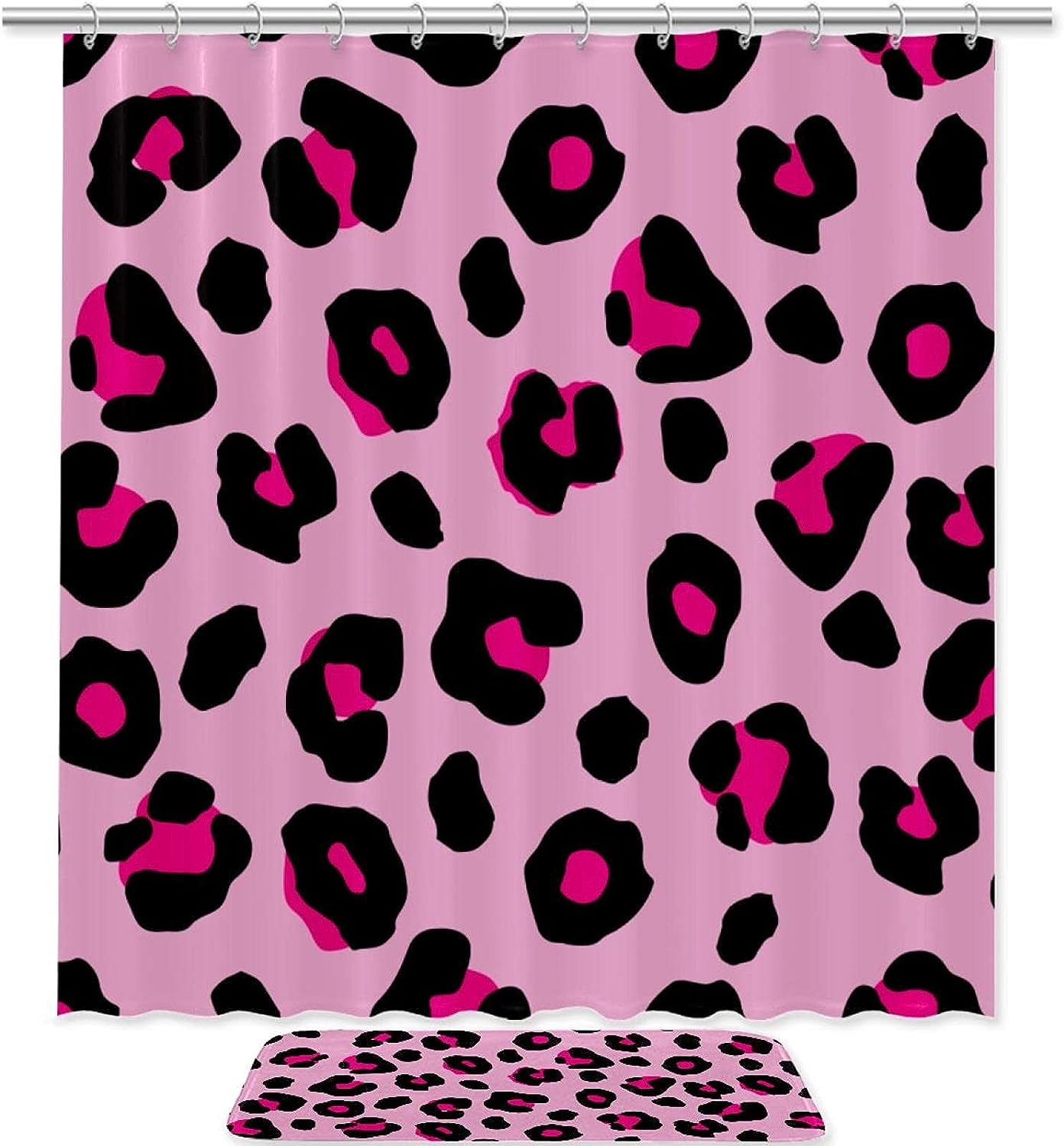 Pink and Orange Leopard Print Shower Curtain in Waterproof Fabric for Bathroom Decor