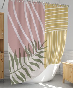 Pink and Yellow Tropical Plant Abstract Shower Curtain for Aesthetic Bathroom Decor
