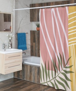 Pink and Yellow Tropical Plant Abstract Shower Curtain for Aesthetic Bathroom Decor