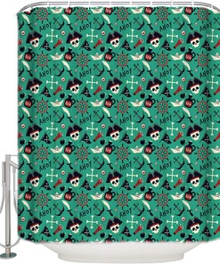 Pirate and Skull Sailing Viking Shower Curtain - Fabric Bath Curtain in Long Size
