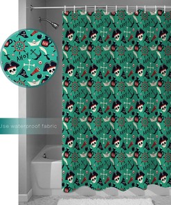 Pirate and Skull Sailing Viking Shower Curtain - Fabric Bath Curtain in Long Size