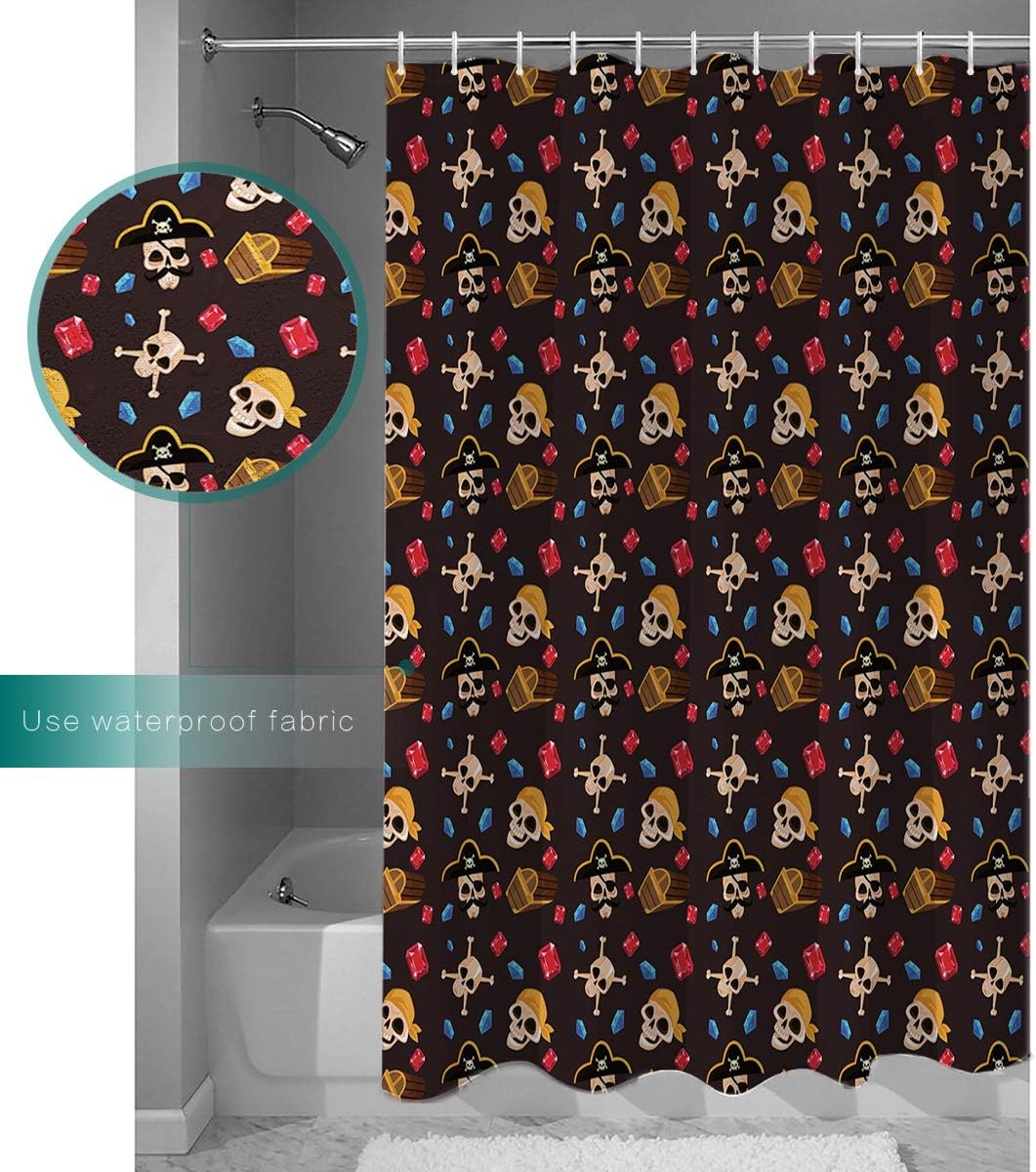 Pirate and Skull Shower Curtain Sea Rover Sailing Viking Dark shower curtain for Bathroom Curtains Waterproof Fabric Bath Curtain