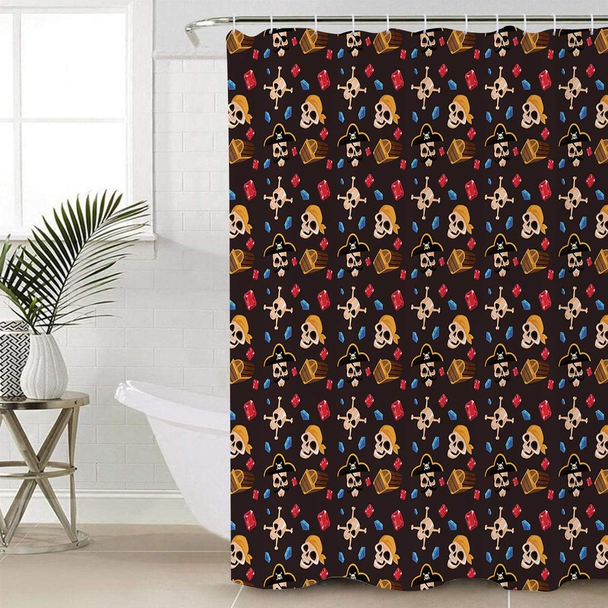 Pirate and Skull Shower Curtain Sea Rover Sailing Viking Dark shower curtain for Bathroom Curtains Waterproof Fabric Bath Curtain