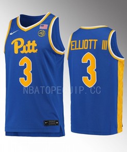 Pitt Panthers Greg Elliott 3 Jersey 2022-23 College Basketball Royal Uniform