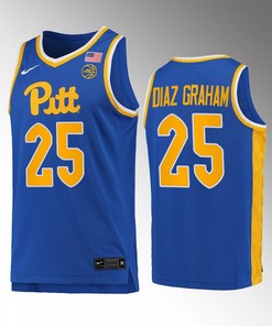 Pitt Panthers Guillermo Diaz Graham 25 Jersey 2022-23 College Basketball Royal Uniform