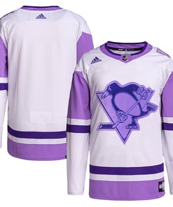 Pittsburgh Penguins Adidas Hockey Fights Cancer Primegreen Authentic Blank Practice Jersey - White/purple Nhl