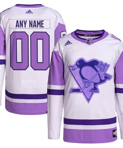 Pittsburgh Penguins Adidas Hockey Fights Cancer Primegreen Authentic Custom Jersey - White/purple Custom Jerseys Nhl
