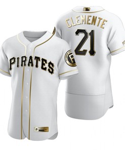 Pittsburgh Pirates #21 Roberto Clemente Mlb Golden Brandedition White Jersey Gift For Pirates Fans