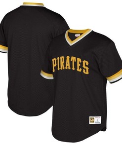 Pittsburgh Pirates Mitchell And Ness Big And Tall Cooperstown Collection Mesh Wordmark V-neck Jersey - Black