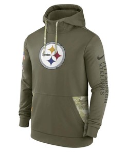 Pittsburgh Steelers 2022 Salute to Service Therma Performance Pullover Hoodie - Olive, Men