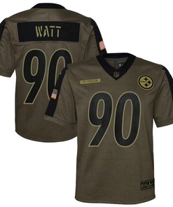 Pittsburgh Steelers T.j. Watt 90 Nfl Olive 2021 Salute To Service Game Men Jersey For Steelers Fans