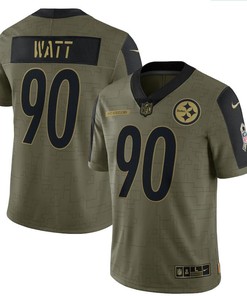 Pittsburgh Steelers T.j. Watt 90 Nfl Olive 2021 Salute To Service Player Men Jersey For Steelers Fans